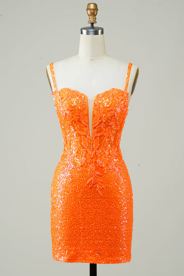 Naranja Vestido de Cóctel Con Cuentas